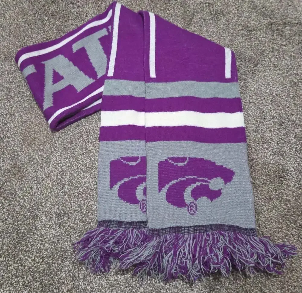 K-State Wildcats Knit Stadium Scarf with Fringe. Purple & Gray